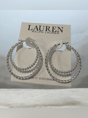 Lauren Ralph Lauren Polished Silver-Tone Double Hoop Earrings